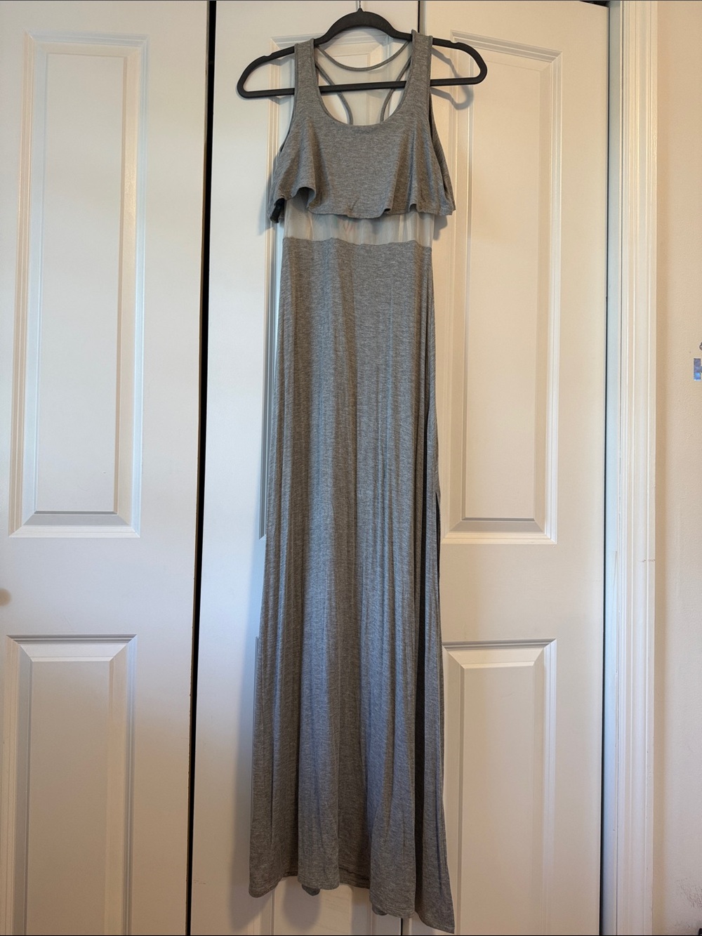 BCBGeneration Gray Maxi Dress with Ruffle Bodice